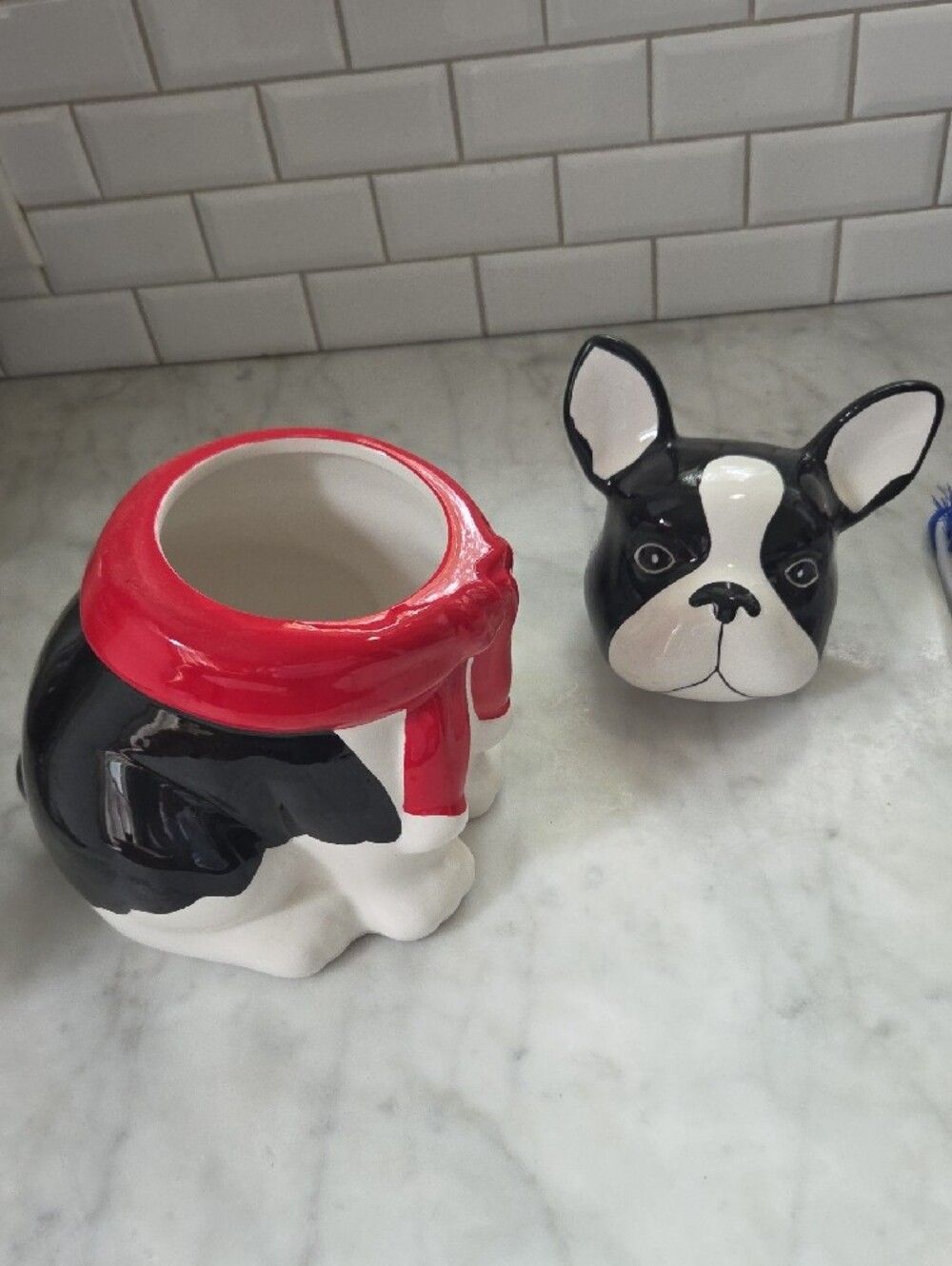 Black & White Ceramic French Bulldog with Red Scarf Cookie Jar - Picture 3 of 4